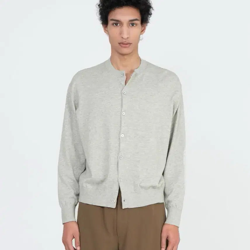 [BUNJANG] Brownout Cotton Cashmere Round Neck Cardigan Gray / [4] 브라운야드 코튼캐시미어 라운드넥 가디건 그레이