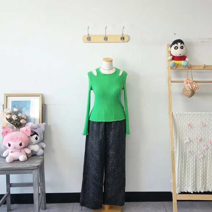 [BUNJANG] Vintage Charcoal Leopard Pattern Banding Pants / 빈티지 만원샵 챠콜 레오파드 밴딩 바지 팬츠