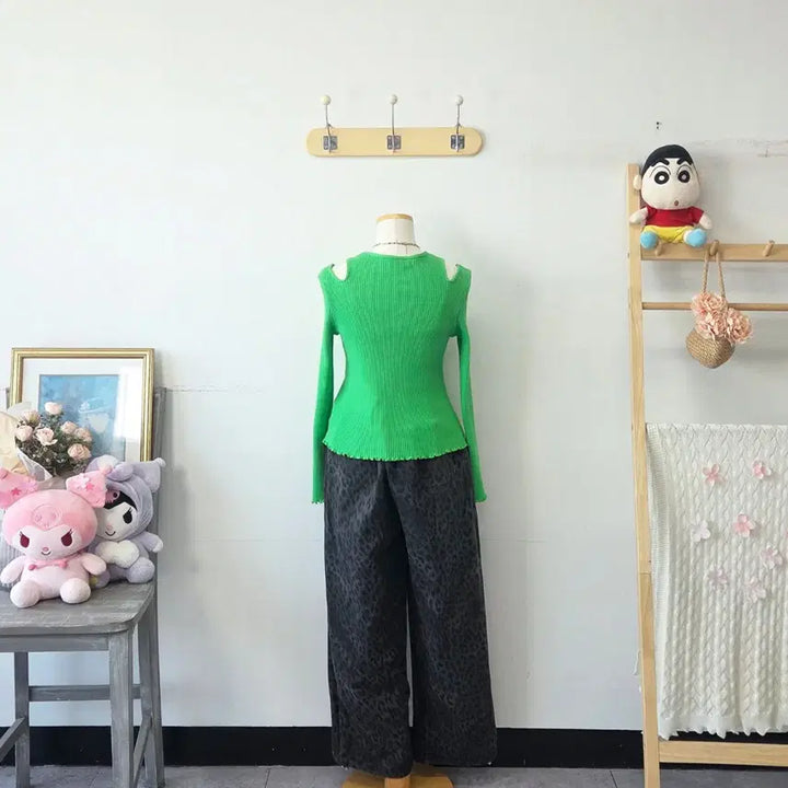 [BUNJANG] Vintage Charcoal Leopard Pattern Banding Pants / 빈티지 만원샵 챠콜 레오파드 밴딩 바지 팬츠