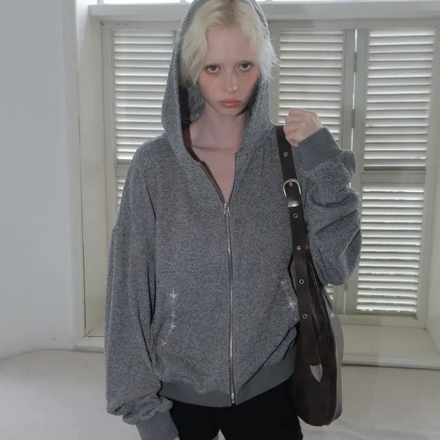 [BUNJANG] QURETY Zip-Up Hoodie Grey / 큐리티 후드집업 그레이