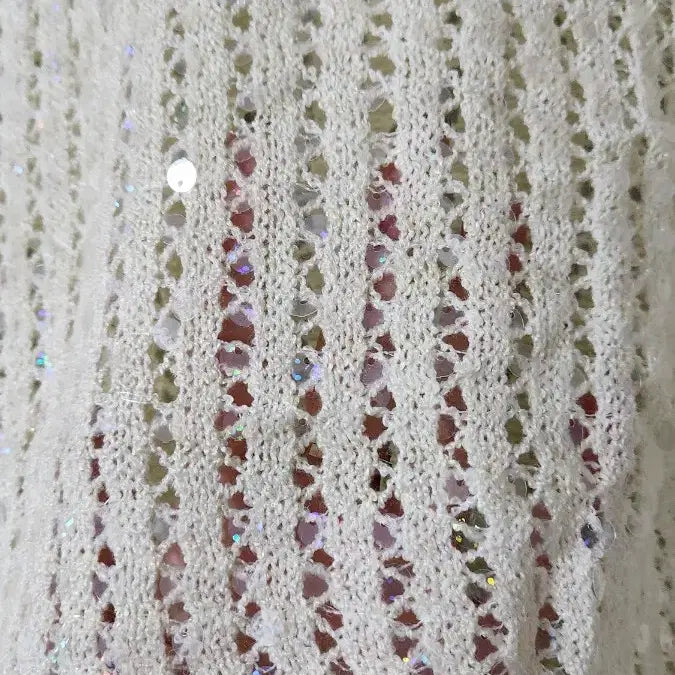 [BUNJANG] Pastel Yellow See-Through Sequin Short-Sleeve Knit / 파스텔 옐로우 시스루 스팽글 반팔 니트 새상품