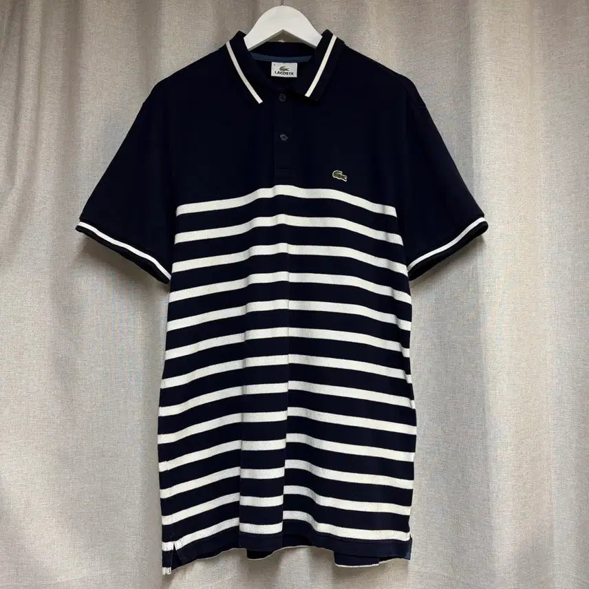 [BUNJANG] Lacoste Navy Stripe Short Sleeve Polo Shirt Size 110 / 라코스테 네이비 스트라이프 반팔 카라티 110