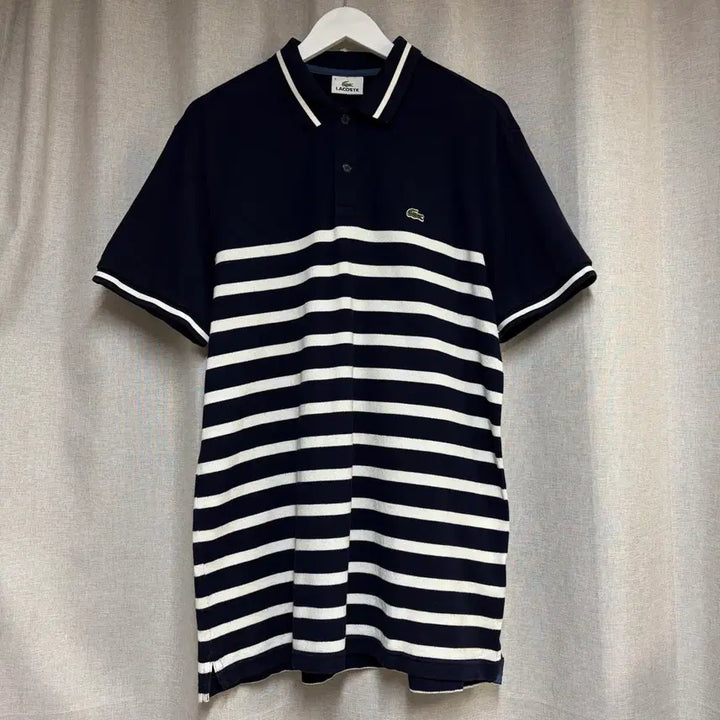 [BUNJANG] Lacoste Navy Stripe Short Sleeve Polo Shirt Size 110 / 라코스테 네이비 스트라이프 반팔 카라티 110
