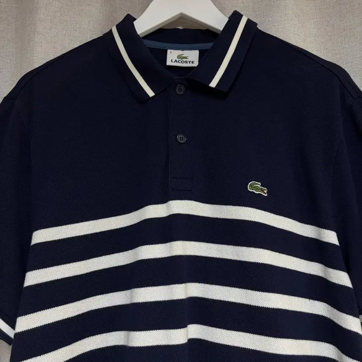 [BUNJANG] Lacoste Navy Stripe Short Sleeve Polo Shirt Size 110 / 라코스테 네이비 스트라이프 반팔 카라티 110