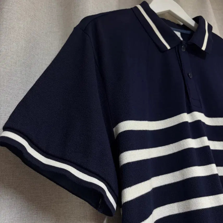 [BUNJANG] Lacoste Navy Stripe Short Sleeve Polo Shirt Size 110 / 라코스테 네이비 스트라이프 반팔 카라티 110