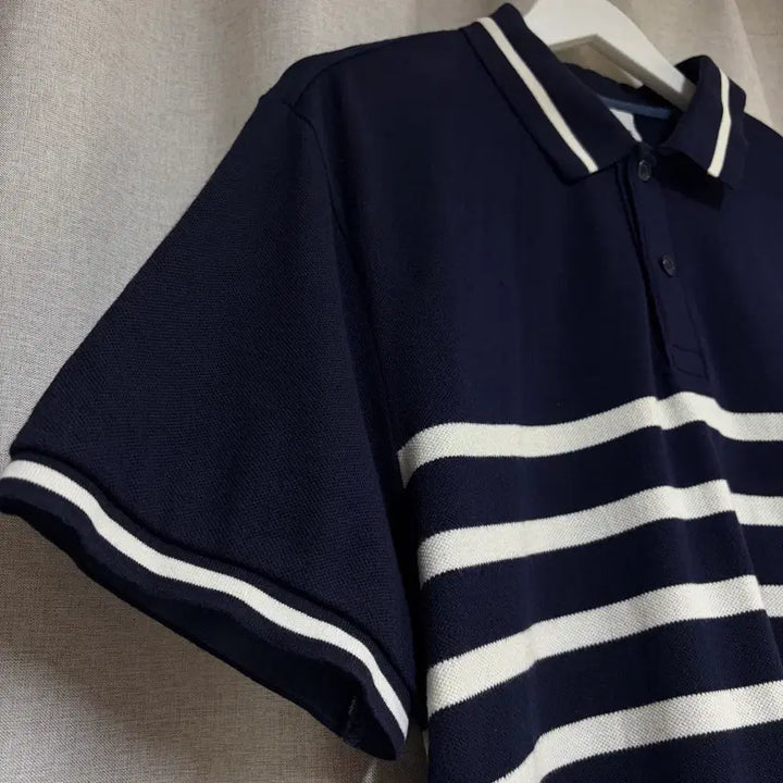 [BUNJANG] Lacoste Navy Stripe Short Sleeve Polo Shirt Size 110 / 라코스테 네이비 스트라이프 반팔 카라티 110