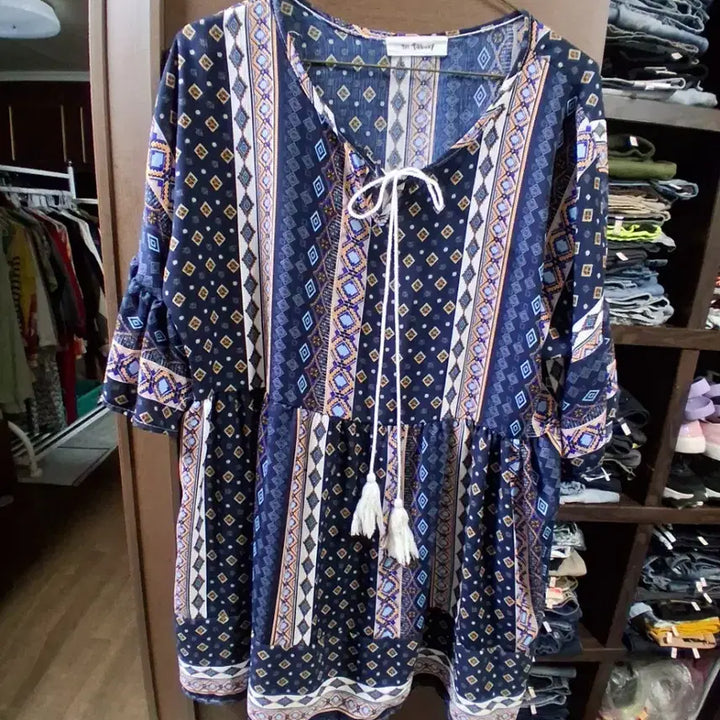 [BUNJANG] The Tilbury Pattern Print Tunic Blouse (One Size) / 더 틸버리 패턴 프린트 튜닉 블라우스(프리)