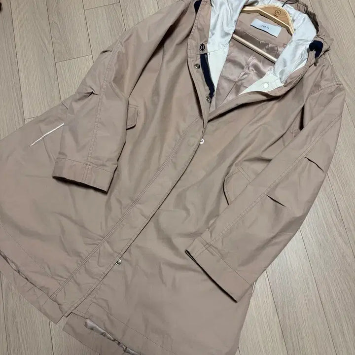 [BUNJANG] Duel Beige Safari Long Coat with Hood String / 듀엘 바스락 후드 스트링 야상 베이지 사파리 롱 코트 a라인 셔링 플레어