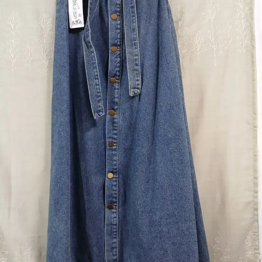 [BUNJANG] Blue Denim A-Line Long Skirt with Belt / 청 롱 스커트 벨트 A라인 새옷