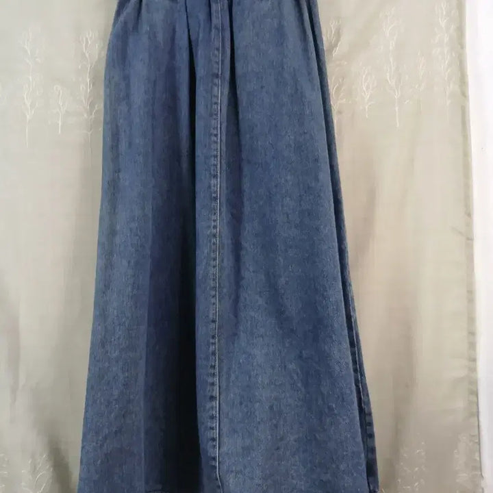 [BUNJANG] Blue Denim A-Line Long Skirt with Belt / 청 롱 스커트 벨트 A라인 새옷