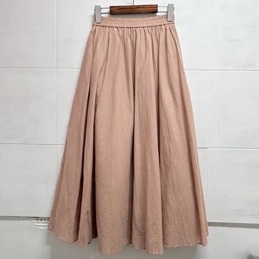 [BUNJANG] Pink Beige Cotton Long Flare Skirt (M) / 핑크 베이지 코튼 롱 플레어 스커트 M