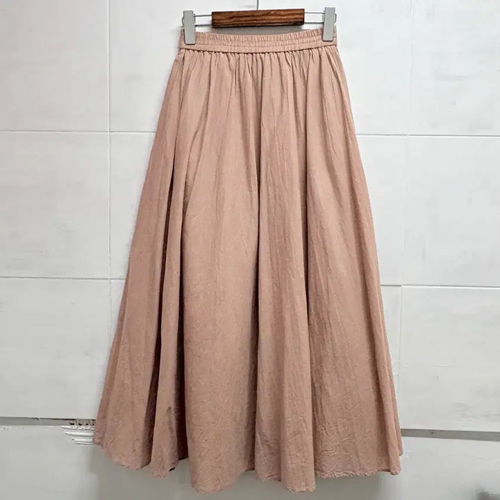 [BUNJANG] Pink Beige Cotton Long Flare Skirt (M) / 핑크 베이지 코튼 롱 플레어 스커트 M