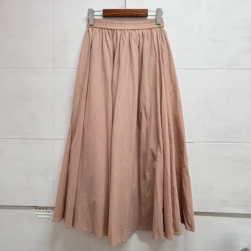 [BUNJANG] Pink Beige Cotton Long Flare Skirt (M) / 핑크 베이지 코튼 롱 플레어 스커트 M