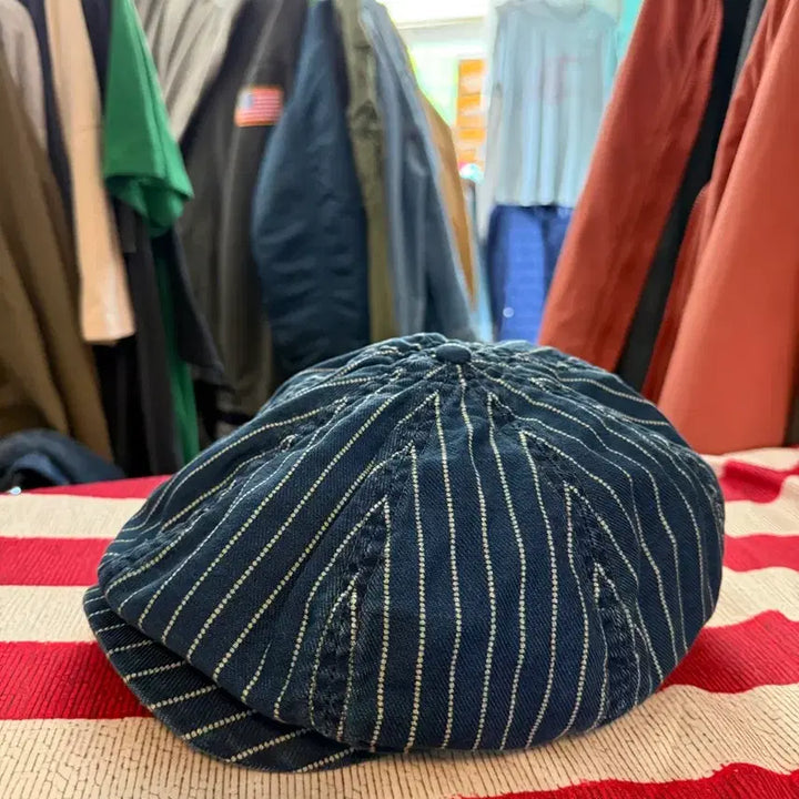 [BUNJANG] RRL Indigo Dot Stripe Twill Newsboy Cap / RRL 인디고 도트 스트라이프 트윌 뉴스보이 캡 58cm