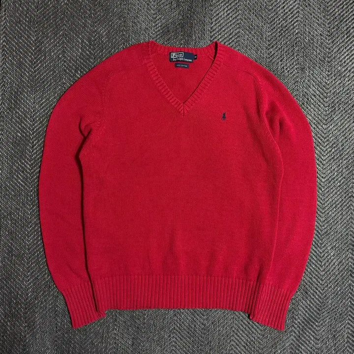 [BUNJANG] Polo Ralph Lauren Red V-Neck Knit 95 / 폴로 랄프로렌 레드 V넥 니트 95