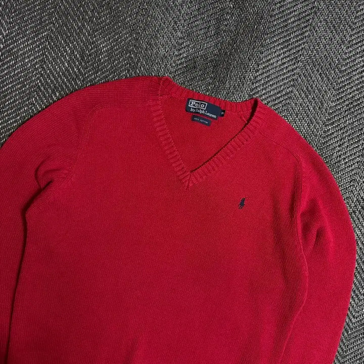 [BUNJANG] Polo Ralph Lauren Red V-Neck Knit 95 / 폴로 랄프로렌 레드 V넥 니트 95