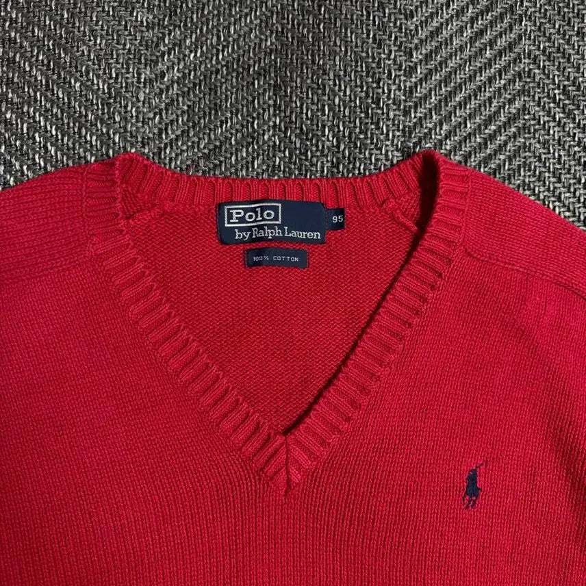 [BUNJANG] Polo Ralph Lauren Red V-Neck Knit 95 / 폴로 랄프로렌 레드 V넥 니트 95