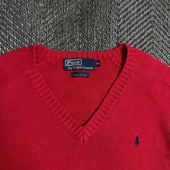 [BUNJANG] Polo Ralph Lauren Red V-Neck Knit 95 / 폴로 랄프로렌 레드 V넥 니트 95