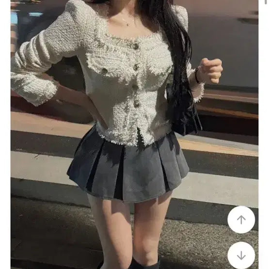 [BUNJANG] Square Neck Collarless Tweed Jacket - Spring Outerwear / 새상품 포장그대로 스퀘어넥 노카라 트위드 자켓 봄 아우터 여신룩 허리잘록