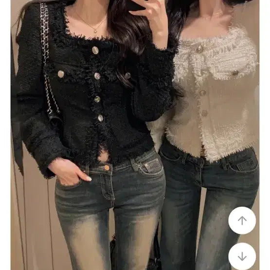 [BUNJANG] Square Neck Collarless Tweed Jacket - Spring Outerwear / 새상품 포장그대로 스퀘어넥 노카라 트위드 자켓 봄 아우터 여신룩 허리잘록