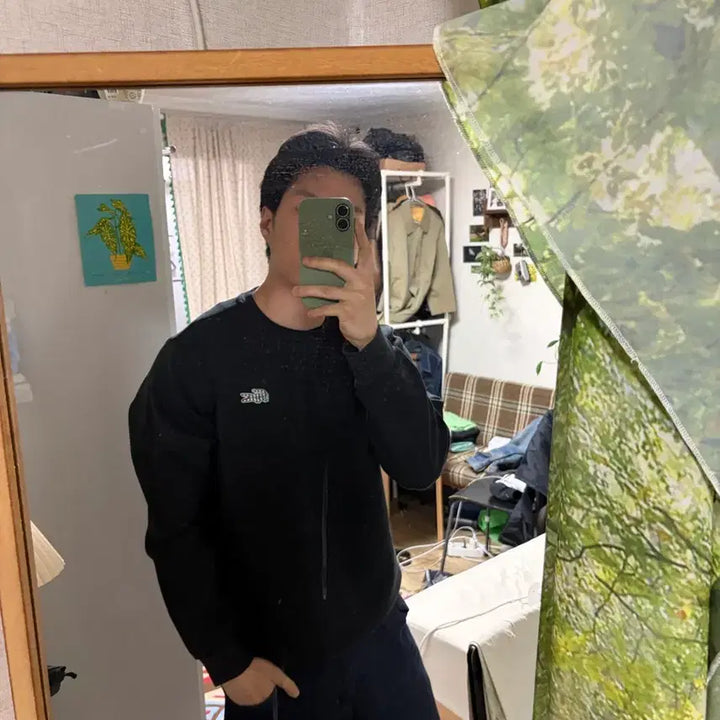[BUNJANG] Lacoste Crocodile Big Logo Sweatshirt Black / 100) 라코스테 악어 빅로고 맨투맨 블랙