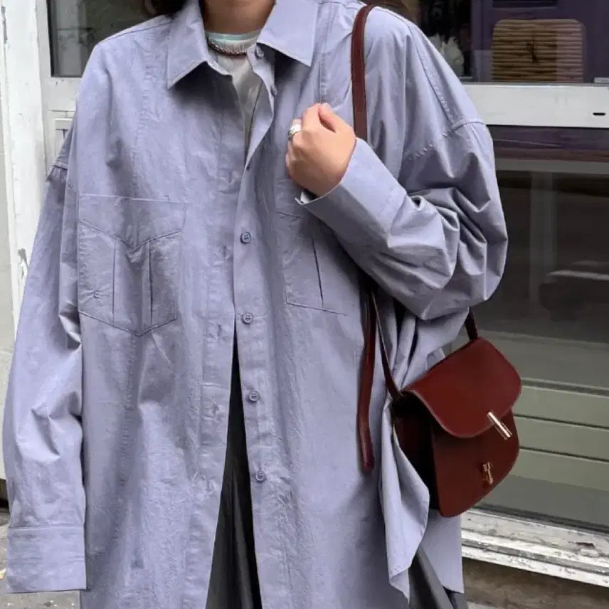 [BUNJANG] Ethos Pocket Stitch Shirt Purple Grey / 에토스 포켓 스티치 셔츠 퍼플 그레이