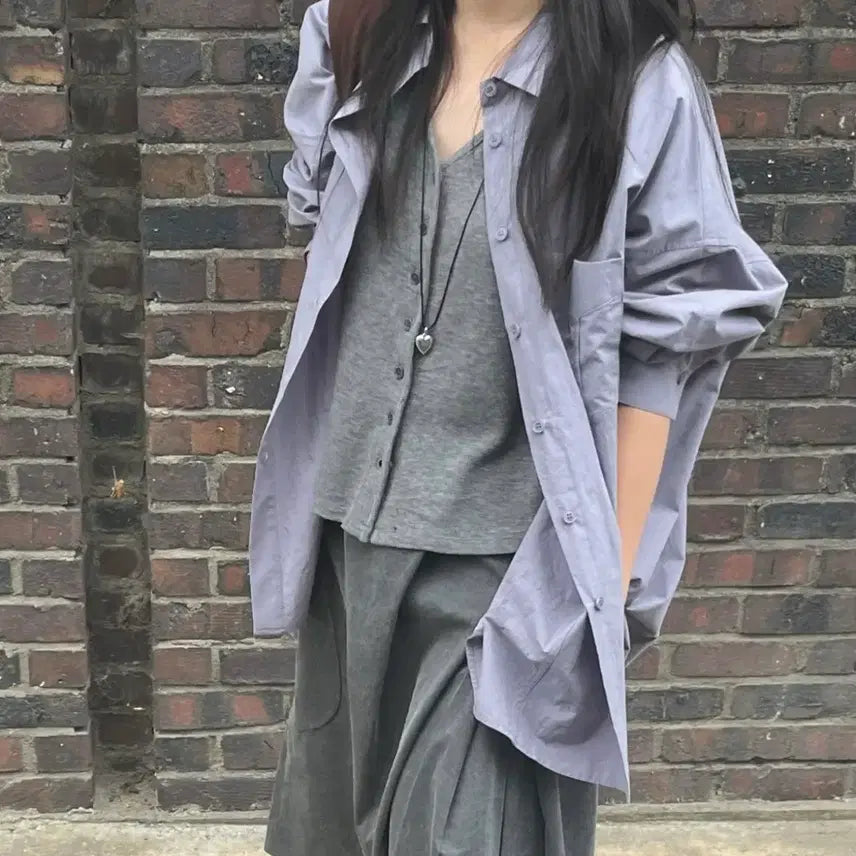 [BUNJANG] Ethos Pocket Stitch Shirt Purple Grey / 에토스 포켓 스티치 셔츠 퍼플 그레이