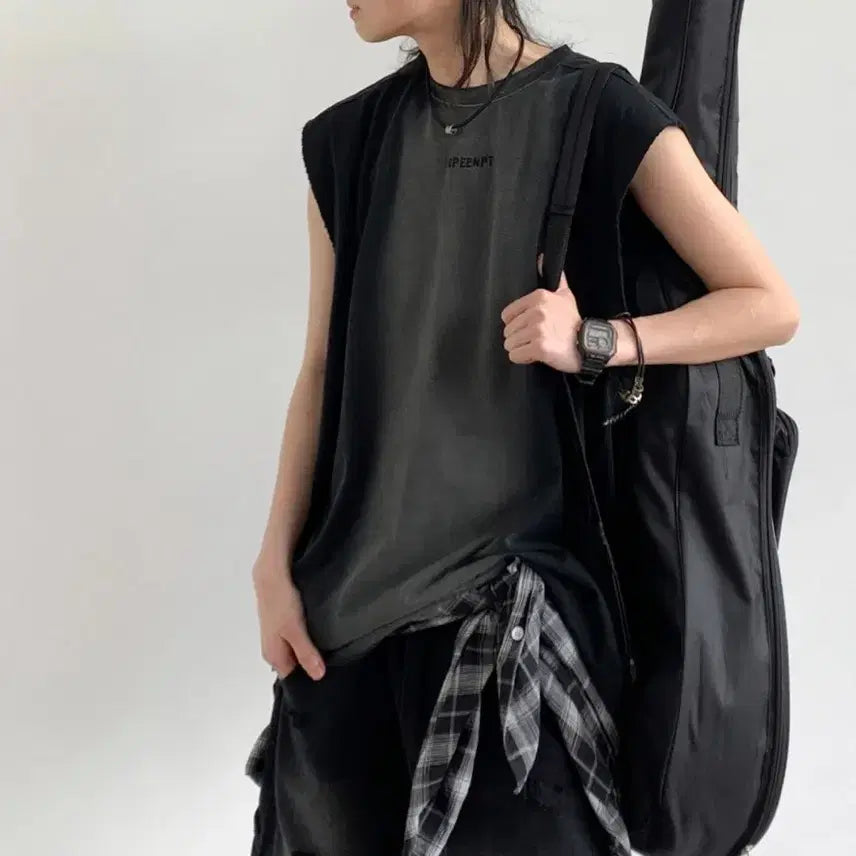 [BUNJANG] Vintage Washed Sleeveless Sweat T-shirt / Personality tailored sleeveless sweat T-