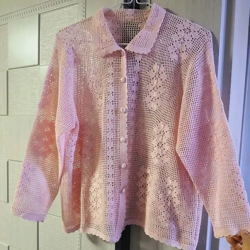 [BUNJANG] Hand-Knitted Crochet Cardigan / 손뜨개 크로셰 가디건