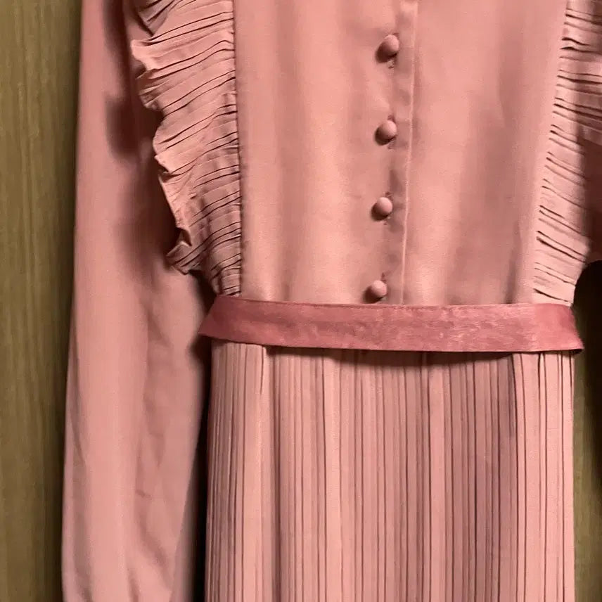 [BUNJANG] Pink Frill Pleats Long Dress / 핑크 프릴 플리츠 롱 원피스
