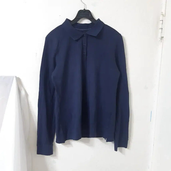 [BUNJANG] Long Sleeve Collared T-Shirt Navy / 긴팔 카라티 네이비