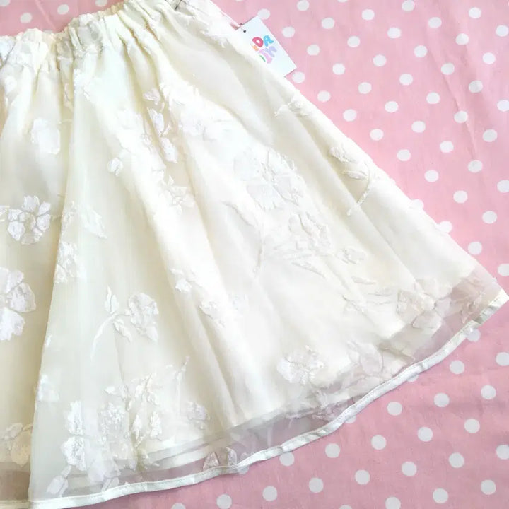 [BUNJANG] Ivory Floral Embroidered Chiffon Layered Skirt / JPN/ 아이보리 꽃 자수 쉬폰 스커트 레이어드스커트
