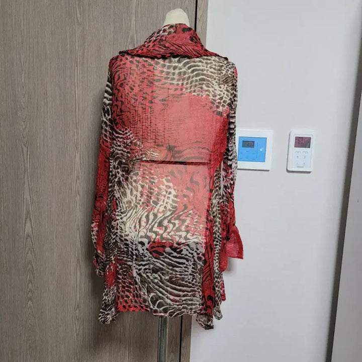 [BUNJANG] Sismax Red Pattern See-through Long Blouse / 시스막스 레드 패턴 시스루 롱 블라우스