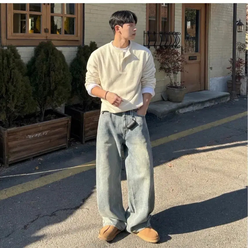 [BUNJANG] Semi-Wide Fit Pants Sand Blue / 세미와이드 펜츠 샌드블루
