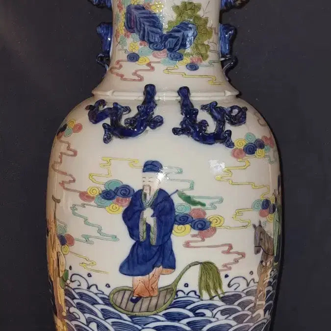 [BUNJANG] Qianlong Reign Celadon Porcelain Vase with Eight Immortals / 대청 건륭년제  오채첩화 상병 높48 지24 중국 도자기 고도자  골통품