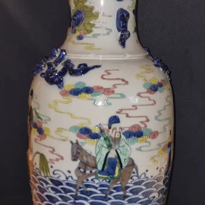 [BUNJANG] Qianlong Reign Celadon Porcelain Vase with Eight Immortals / 대청 건륭년제  오채첩화 상병 높48 지24 중국 도자기 고도자  골통품