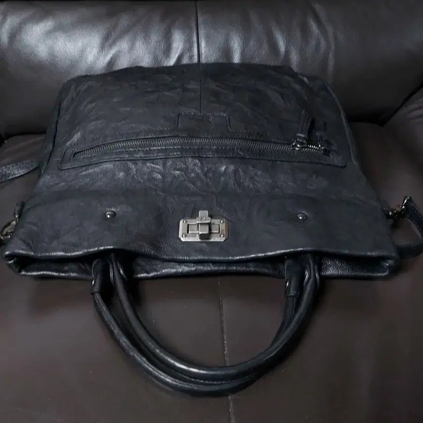 [BUNJANG] ENSOEN Black Leather Tote and Cross Bag / 엔소엔 블랙 레더 토트앤 크로스백