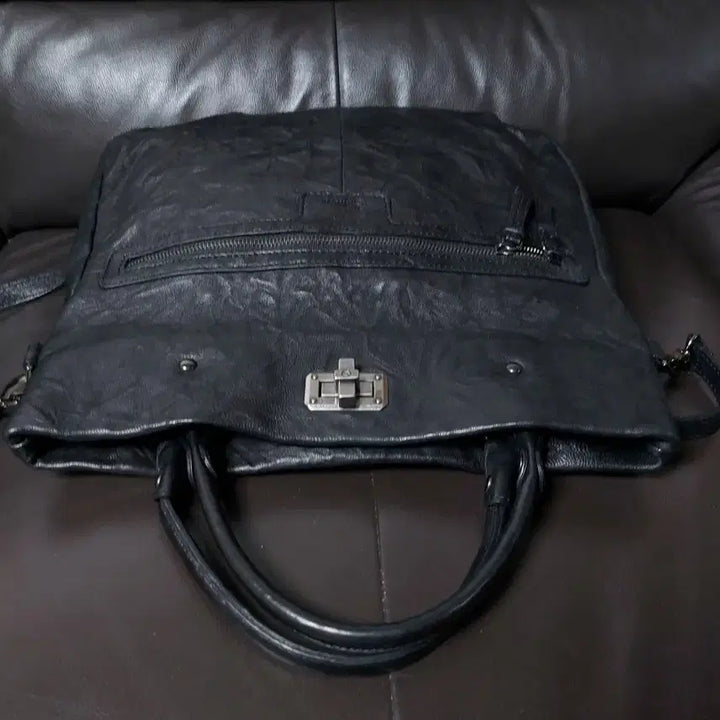 [BUNJANG] ENSOEN Black Leather Tote and Cross Bag / 엔소엔 블랙 레더 토트앤 크로스백