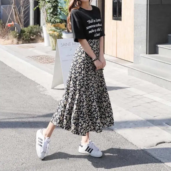 [BUNJANG] Flower Pattern Long Skirt / 플라워 패턴 롱 스커트
