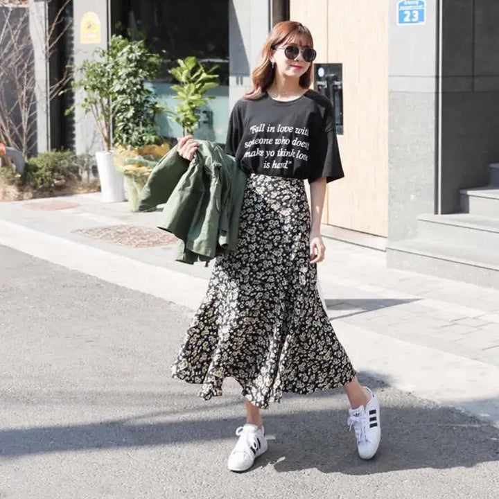 [BUNJANG] Flower Pattern Long Skirt / 플라워 패턴 롱 스커트