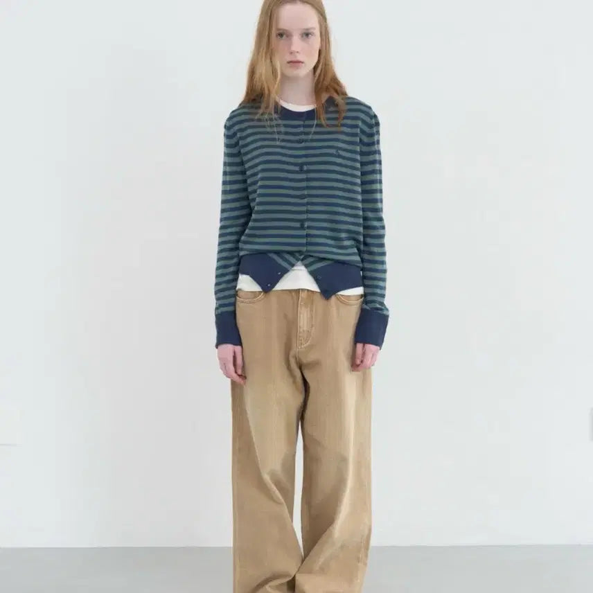 [BUNJANG] Enzo Blues Stripe Classic Cardigan (Green Stripe) / 엔조 블루스 스트라이프 클래식 가디건 (Green Stripe)