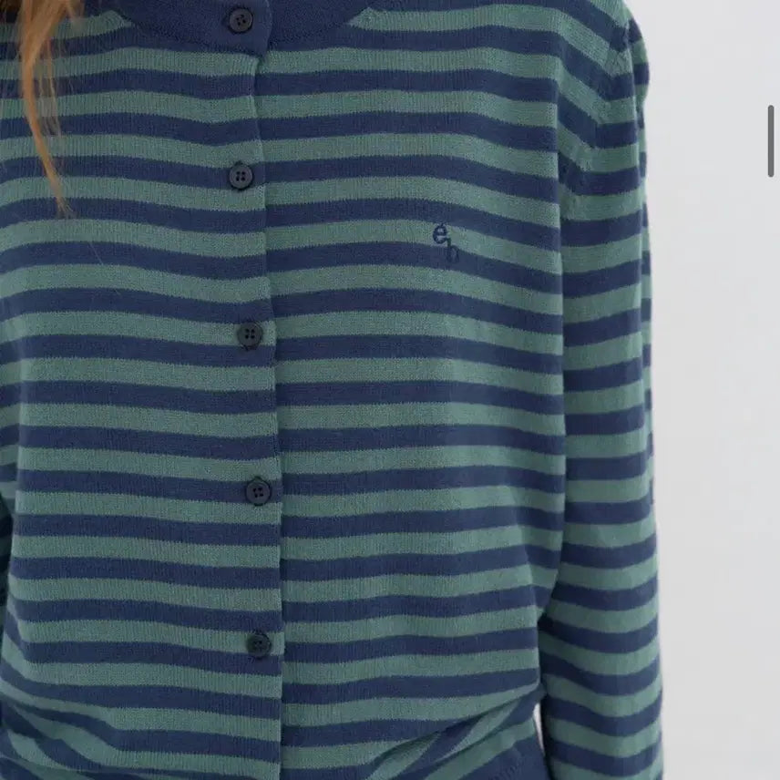 [BUNJANG] Enzo Blues Stripe Classic Cardigan (Green Stripe) / 엔조 블루스 스트라이프 클래식 가디건 (Green Stripe)