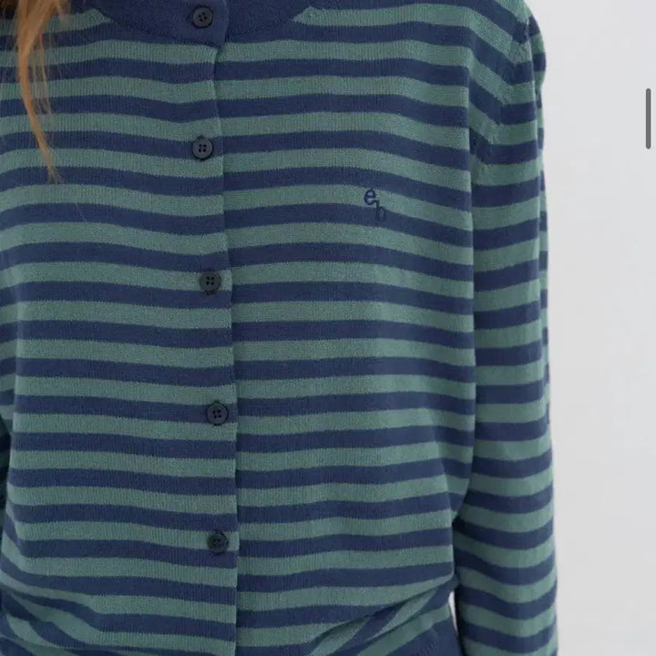 [BUNJANG] Enzo Blues Stripe Classic Cardigan (Green Stripe) / 엔조 블루스 스트라이프 클래식 가디건 (Green Stripe)