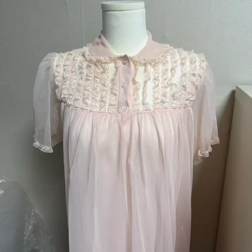 [BUNJANG] Enne Vintage Moni Lace Pink One-Piece Pajama Homewear / (주말 할인) 엔느빈티지 몬니 레이스 핑크 원피스 파자마 홈웨어