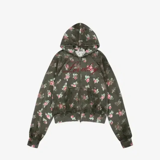 [BUNJANG] Grails Rose Pattern Hooded Zip-Up Charcoal / 그레일즈 후드집업 차콜
