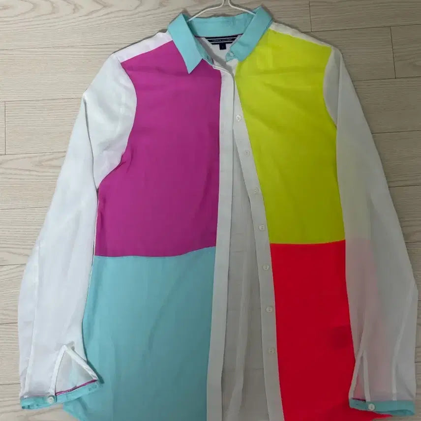 [BUNJANG] Tommy Hilfiger Color Block See-Through Shirt / 타미힐피거 블록 시스루 셔츠