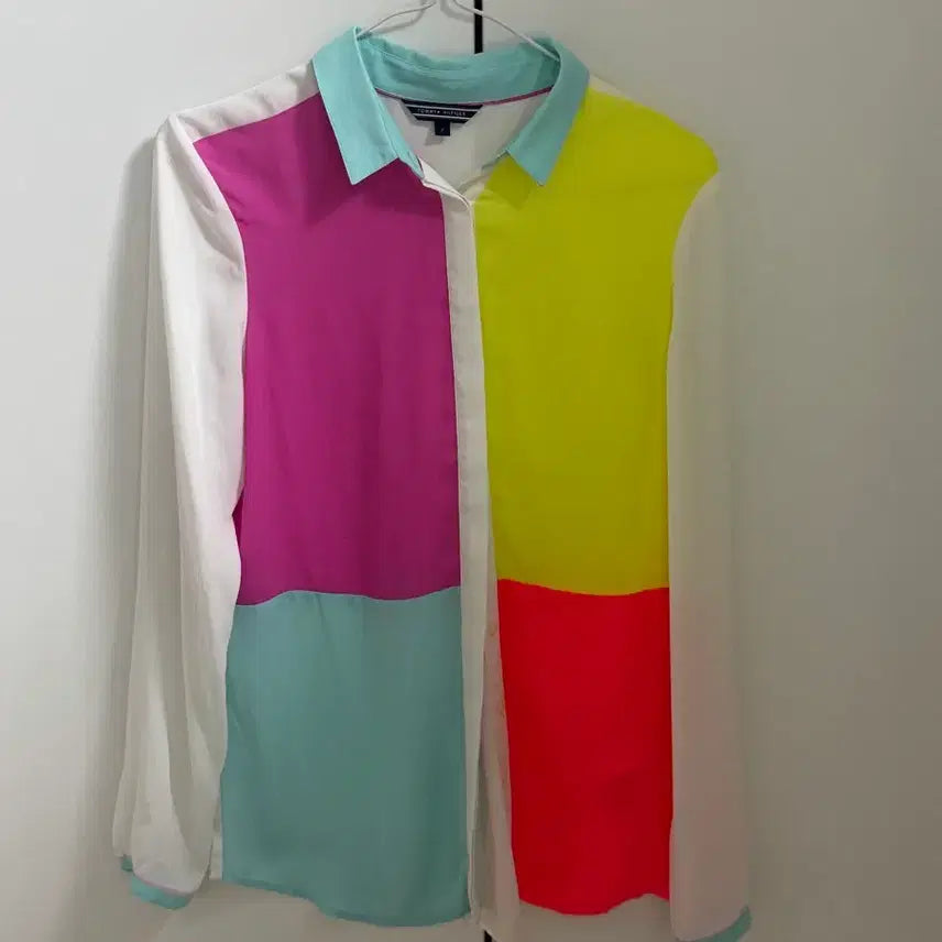 [BUNJANG] Tommy Hilfiger Color Block See-Through Shirt / 타미힐피거 블록 시스루 셔츠