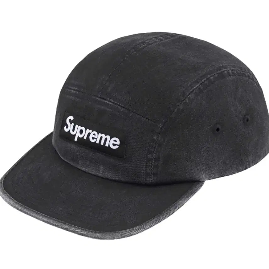 [BUNJANG] Supreme Washed Chino Twill Camp Cap Black SS25 / 슈프림 워시드 치노 트윌 캠프캡 블랙 - 25SS
