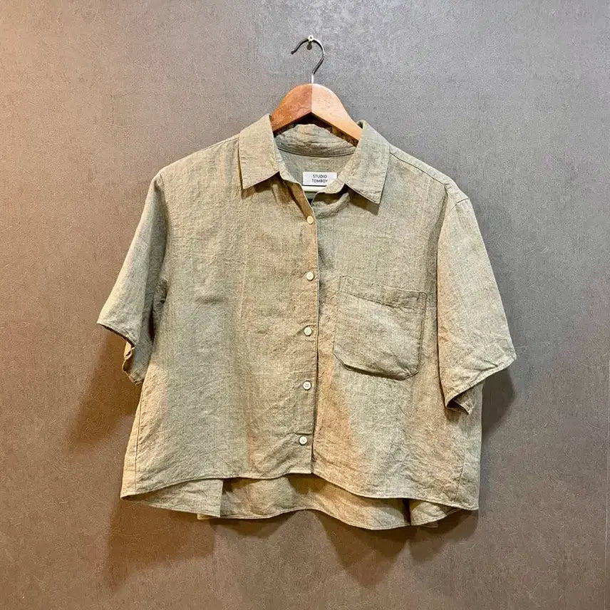 [BUNJANG] Studio Tomboy 100% Linen Short Sleeve Shirt - Free Size / 스튜디오 톰보이 린넨 100% 반팔 셔츠 F