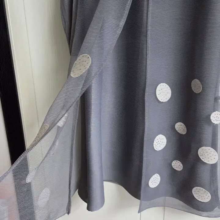 [BUNJANG] Gray Polka Dot Pleated Long Dress / 회색 플리츠 도트 롱 원피스